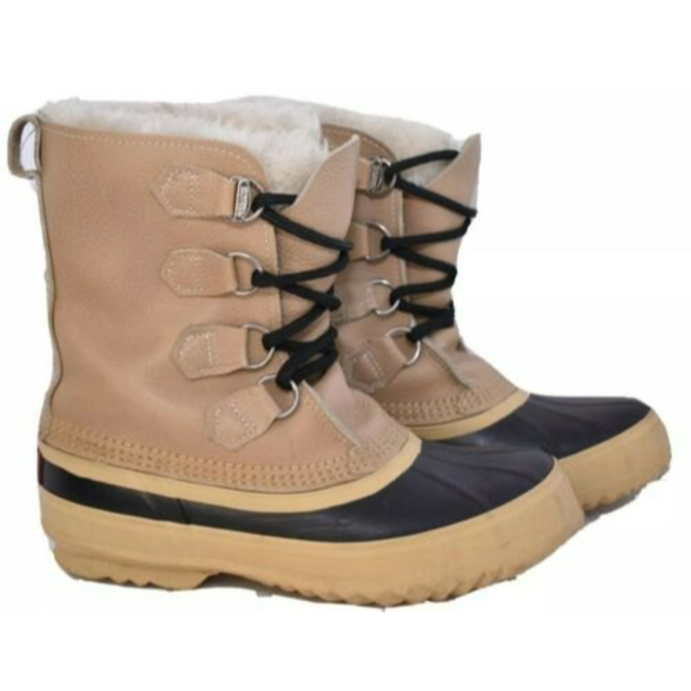 Sorel Manitou Womens 7 Winter Duck Boots Tan Leather Insulated Fleece Lined